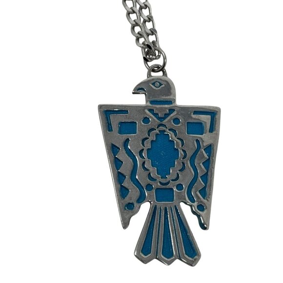 Trifari vintage 1960's silver chain with thunderbird pendant 54" long - Picture 8 of 9